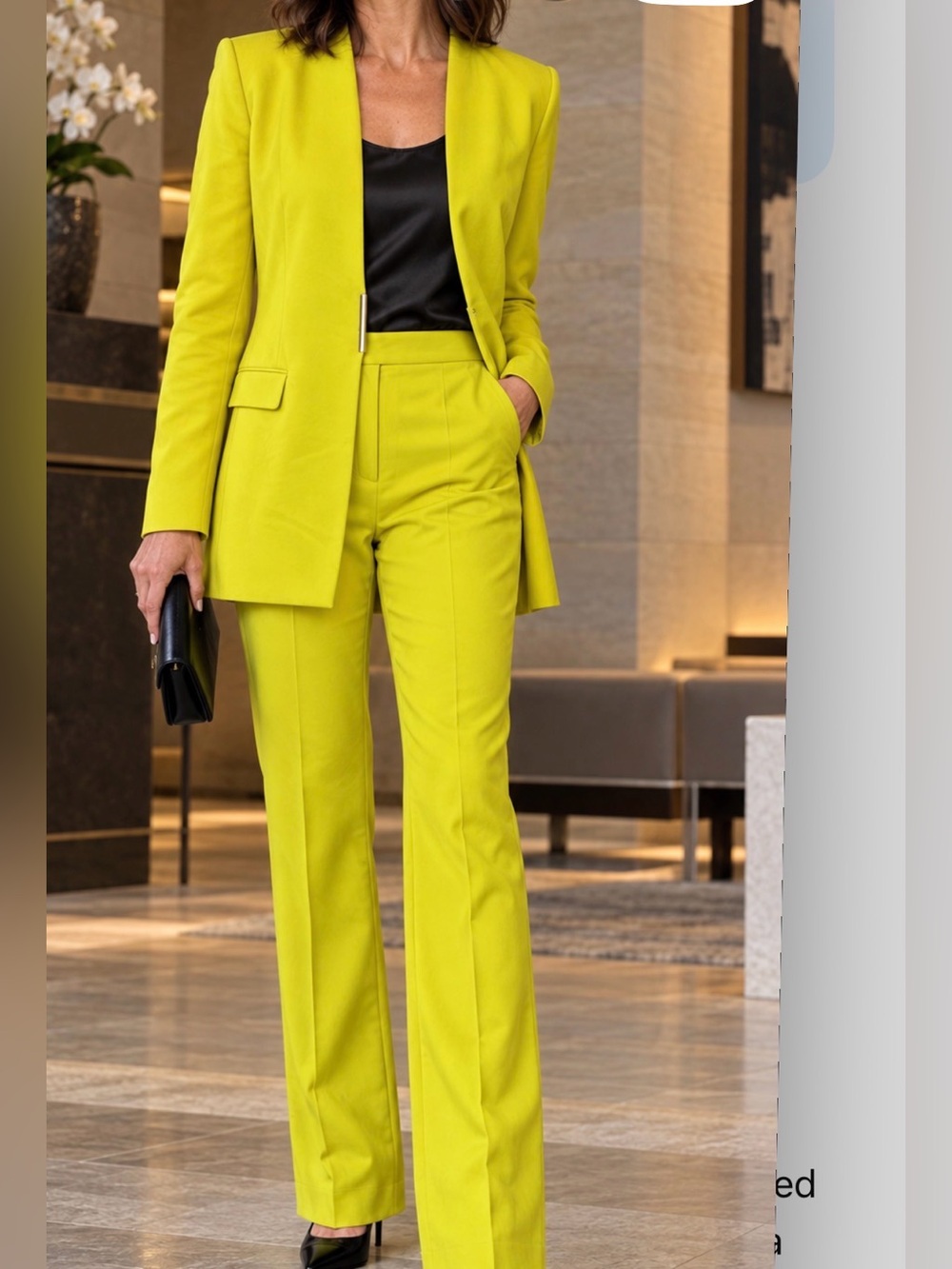 Donna Karan Chartreuse Yellow Long Blazer Jacket & Pants